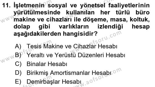 Genel Muhasebe 2 Dersi 2022 - 2023 Yılı (Vize) Ara Sınavı 11. Soru