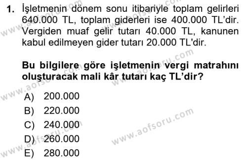 Genel Muhasebe 2 Dersi 2022 - 2023 Yılı (Final) Dönem Sonu Sınavı 1. Soru