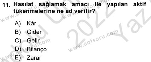 Genel Muhasebe 2 Dersi 2022 - 2023 Yılı Yaz Okulu Sınavı 11. Soru