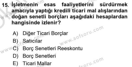 Genel Muhasebe 2 Dersi 2022 - 2023 Yılı Yaz Okulu Sınavı 15. Soru