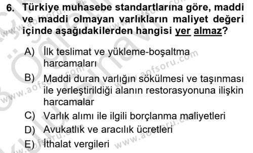 Genel Muhasebe 2 Dersi 2022 - 2023 Yılı Yaz Okulu Sınavı 6. Soru