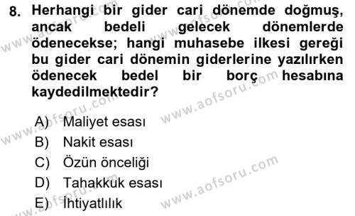 Genel Muhasebe 2 Dersi 2022 - 2023 Yılı Yaz Okulu Sınavı 8. Soru