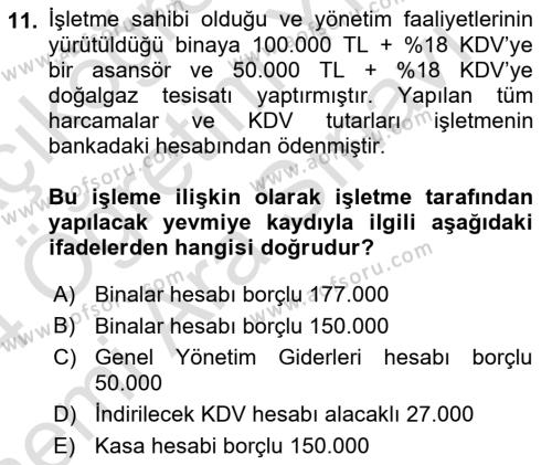 Genel Muhasebe 2 Dersi 2023 - 2024 Yılı (Vize) Ara Sınavı 11. Soru