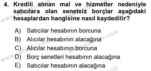 Genel Muhasebe 2 Dersi 2023 - 2024 Yılı (Vize) Ara Sınavı 4. Soru