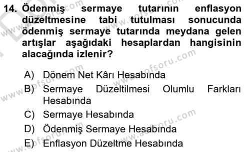 Genel Muhasebe 2 Dersi 2023 - 2024 Yılı (Final) Dönem Sonu Sınavı 14. Soru