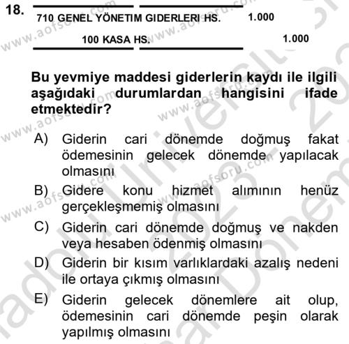 Genel Muhasebe 2 Dersi 2023 - 2024 Yılı (Final) Dönem Sonu Sınavı 18. Soru