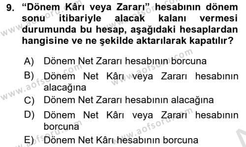 Genel Muhasebe 2 Dersi 2023 - 2024 Yılı (Final) Dönem Sonu Sınavı 9. Soru