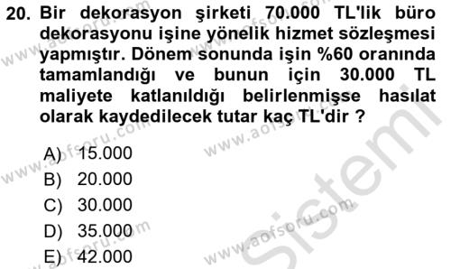 Genel Muhasebe 2 Dersi 2023 - 2024 Yılı Yaz Okulu Sınavı 20. Soru