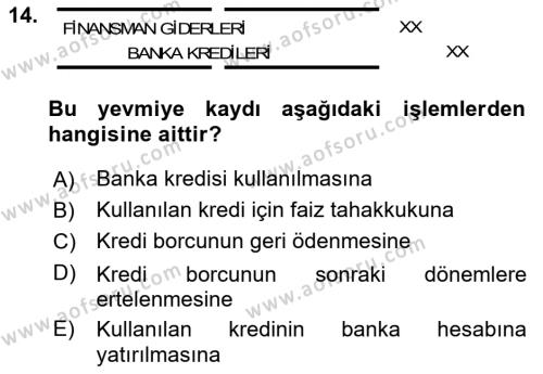 Envanter ve Bilanço Dersi 2017 - 2018 Yılı 3 Ders Sınavı 14. Soru