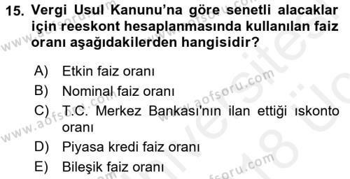 Envanter ve Bilanço Dersi 2017 - 2018 Yılı 3 Ders Sınavı 15. Soru