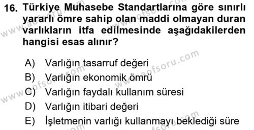 Envanter ve Bilanço Dersi 2017 - 2018 Yılı 3 Ders Sınavı 16. Soru