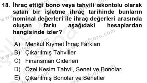 Envanter ve Bilanço Dersi 2017 - 2018 Yılı 3 Ders Sınavı 18. Soru