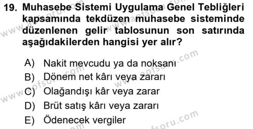 Envanter ve Bilanço Dersi 2017 - 2018 Yılı 3 Ders Sınavı 19. Soru