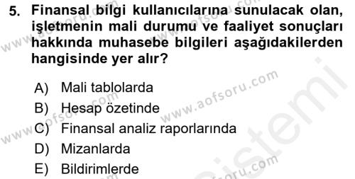 Envanter ve Bilanço Dersi 2017 - 2018 Yılı 3 Ders Sınavı 5. Soru