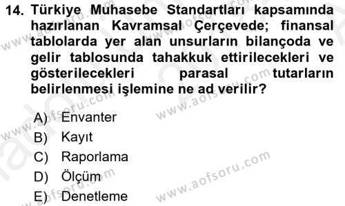 Envanter ve Bilanço Dersi 2018 - 2019 Yılı (Vize) Ara Sınavı 14. Soru