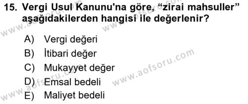 Envanter ve Bilanço Dersi 2018 - 2019 Yılı (Vize) Ara Sınavı 15. Soru