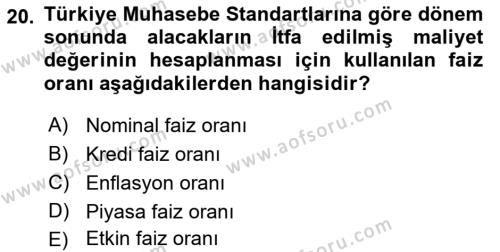 Envanter ve Bilanço Dersi 2018 - 2019 Yılı (Vize) Ara Sınavı 20. Soru