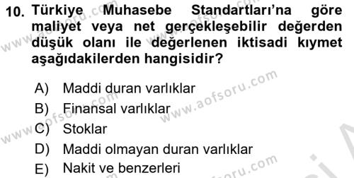 Envanter ve Bilanço Dersi 2022 - 2023 Yılı (Vize) Ara Sınavı 10. Soru