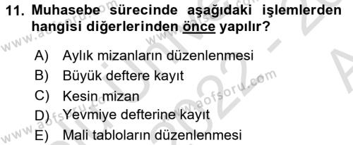 Envanter ve Bilanço Dersi 2022 - 2023 Yılı (Vize) Ara Sınavı 11. Soru