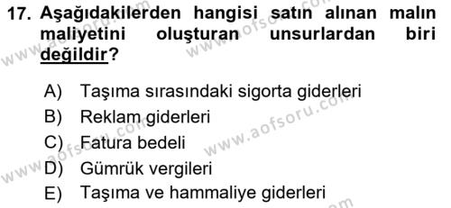 Envanter ve Bilanço Dersi 2022 - 2023 Yılı (Vize) Ara Sınavı 17. Soru