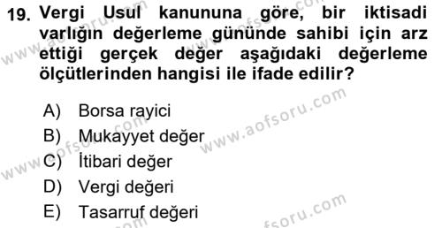 Envanter ve Bilanço Dersi 2022 - 2023 Yılı (Vize) Ara Sınavı 19. Soru