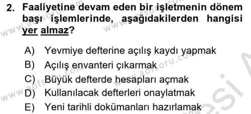 Envanter ve Bilanço Dersi 2022 - 2023 Yılı (Vize) Ara Sınavı 2. Soru