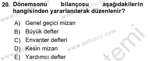 Envanter ve Bilanço Dersi 2022 - 2023 Yılı (Vize) Ara Sınavı 20. Soru