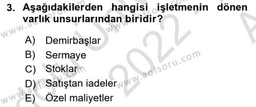 Envanter ve Bilanço Dersi 2022 - 2023 Yılı (Vize) Ara Sınavı 3. Soru