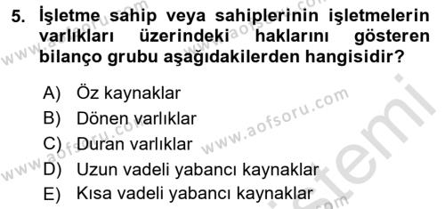 Envanter ve Bilanço Dersi 2022 - 2023 Yılı (Vize) Ara Sınavı 5. Soru