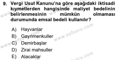 Envanter ve Bilanço Dersi 2022 - 2023 Yılı (Vize) Ara Sınavı 9. Soru