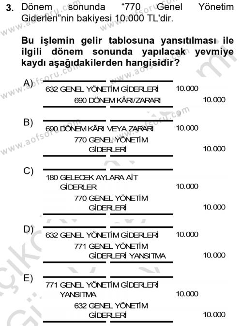 Envanter ve Bilanço Dersi 2022 - 2023 Yılı (Final) Dönem Sonu Sınavı 3. Soru