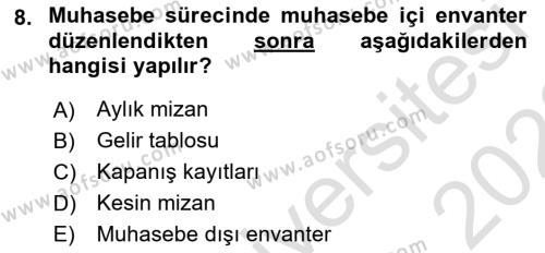 Envanter ve Bilanço Dersi 2022 - 2023 Yılı (Final) Dönem Sonu Sınavı 8. Soru