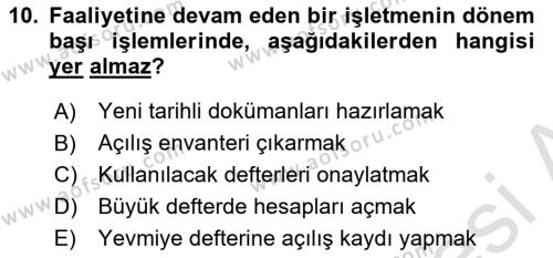 Envanter ve Bilanço Dersi 2022 - 2023 Yılı Yaz Okulu Sınavı 10. Soru