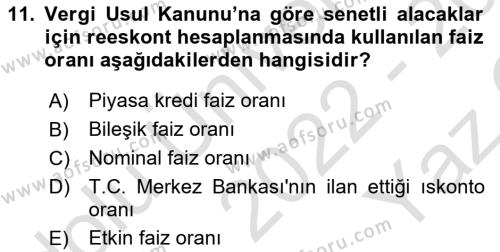 Envanter ve Bilanço Dersi 2022 - 2023 Yılı Yaz Okulu Sınavı 11. Soru