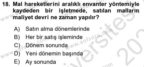 Envanter ve Bilanço Dersi 2022 - 2023 Yılı Yaz Okulu Sınavı 18. Soru