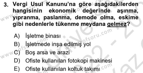 Envanter ve Bilanço Dersi 2022 - 2023 Yılı Yaz Okulu Sınavı 3. Soru