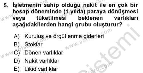 Envanter ve Bilanço Dersi 2022 - 2023 Yılı Yaz Okulu Sınavı 5. Soru