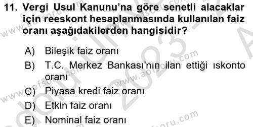 Envanter ve Bilanço Dersi 2023 - 2024 Yılı (Vize) Ara Sınavı 11. Soru