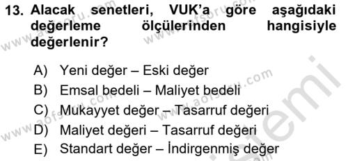 Envanter ve Bilanço Dersi 2023 - 2024 Yılı (Vize) Ara Sınavı 13. Soru