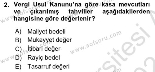 Envanter ve Bilanço Dersi 2023 - 2024 Yılı (Vize) Ara Sınavı 2. Soru