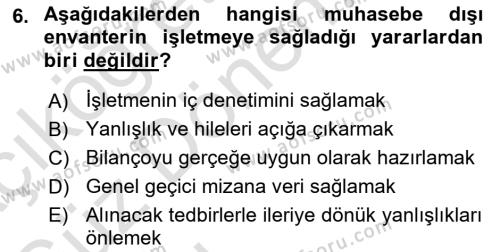 Envanter ve Bilanço Dersi 2023 - 2024 Yılı (Vize) Ara Sınavı 6. Soru