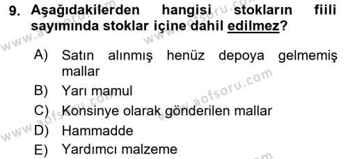 Envanter ve Bilanço Dersi 2023 - 2024 Yılı (Vize) Ara Sınavı 9. Soru