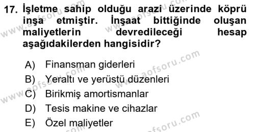 Envanter ve Bilanço Dersi 2023 - 2024 Yılı (Final) Dönem Sonu Sınavı 17. Soru