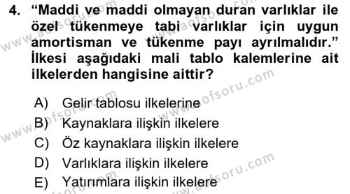 Envanter ve Bilanço Dersi 2023 - 2024 Yılı (Final) Dönem Sonu Sınavı 4. Soru