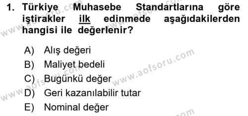 Envanter ve Bilanço Dersi 2024 - 2025 Yılı (Vize) Ara Sınavı 1. Soru