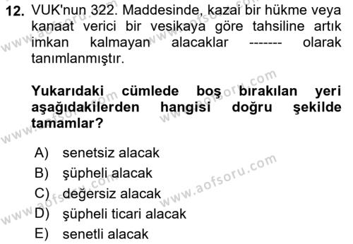 Envanter ve Bilanço Dersi 2024 - 2025 Yılı (Vize) Ara Sınavı 12. Soru