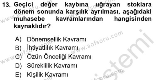 Envanter ve Bilanço Dersi 2024 - 2025 Yılı (Vize) Ara Sınavı 13. Soru