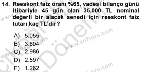 Envanter ve Bilanço Dersi 2024 - 2025 Yılı (Vize) Ara Sınavı 14. Soru