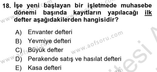 Envanter ve Bilanço Dersi 2024 - 2025 Yılı (Vize) Ara Sınavı 18. Soru