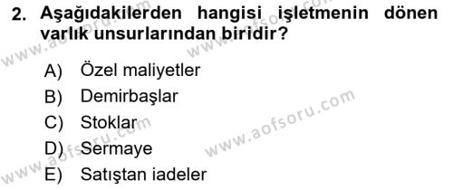 Envanter ve Bilanço Dersi 2024 - 2025 Yılı (Vize) Ara Sınavı 2. Soru